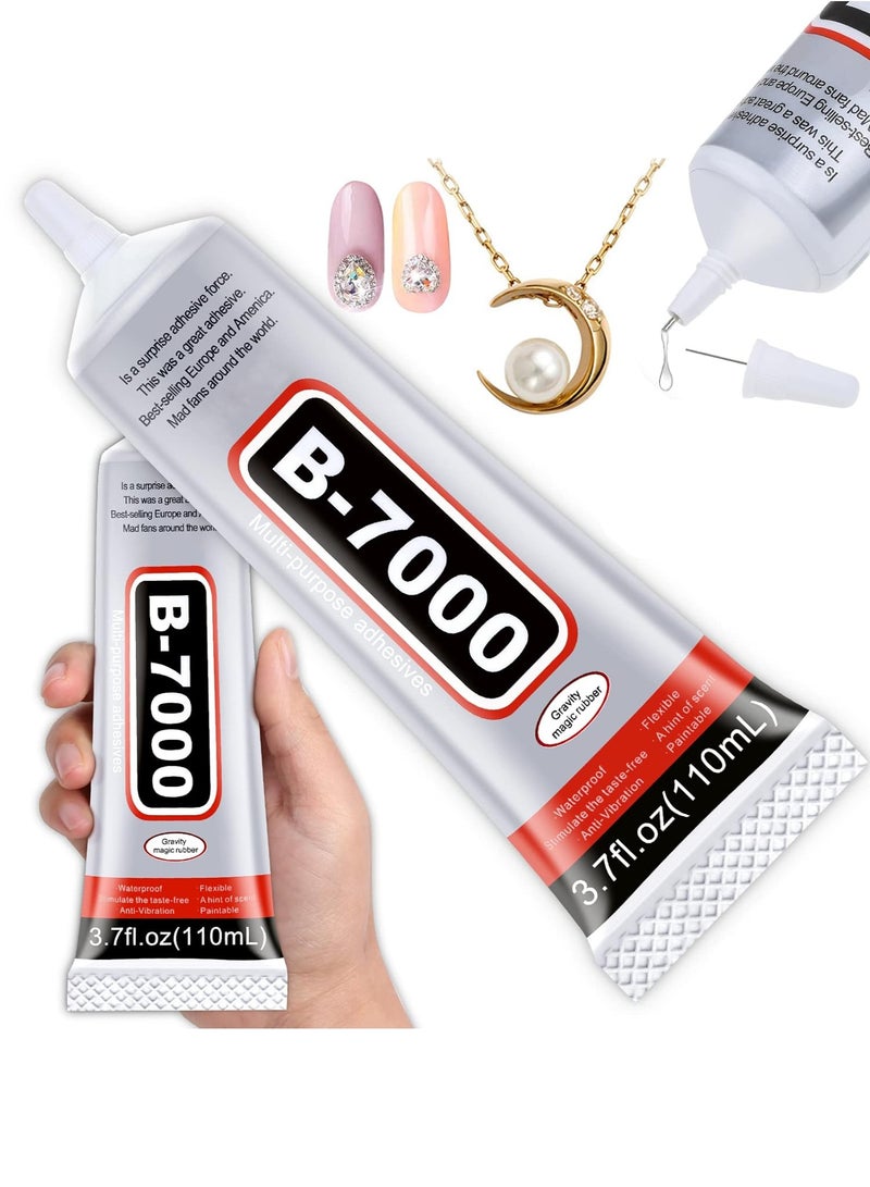 SUXUN Multi-functional Clear Adhesive, B7000 Craft Rhinestone Glue Set, 2 Bottles (110 Ml/3.7 Fl Oz), Suitable for DIY Crafts, Makeup, Shoemaking, Jewelry Making, Nail Art, Etc. - Image 1