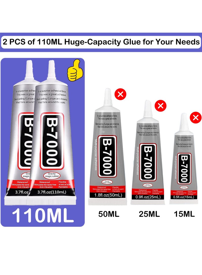 SUXUN Multi-functional Clear Adhesive, B7000 Craft Rhinestone Glue Set, 2 Bottles (110 Ml/3.7 Fl Oz), Suitable for DIY Crafts, Makeup, Shoemaking, Jewelry Making, Nail Art, Etc. - Image 2