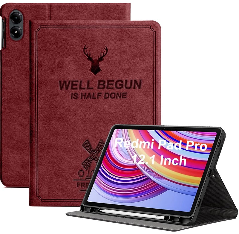 ProElite Case Cover for Redmi Pad Pro 12.1 inch Case, Deer Flip case Cover for Redmi Pad Pro 12.1 inch with Pen Holder [Auto Sleep Wake Feature], Wine Red - Image 1