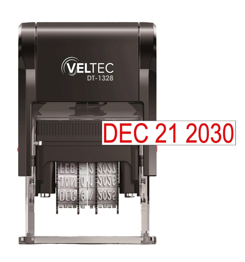 Self Inking Date Stamp with Month Day Year  Easy to Use  Adjust Rubber Head Sturdy ABS Uniform Print 10 Years of Dates Refillable Red