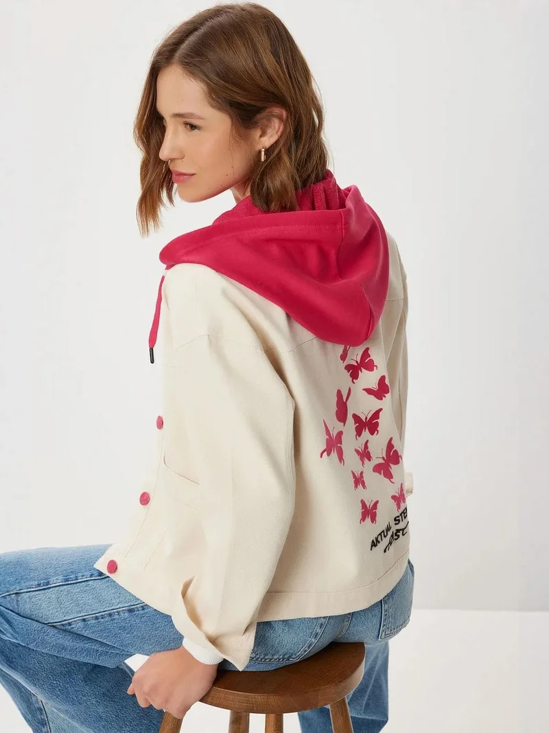 Lovely Istanbul ISTANBUL Hooded Denim Jacket with Embroidery