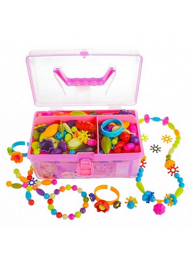 جيلي - مجموعة صنع المجوهرات من GILI Pop Beads للفتيات الصغيرات من سن 3 و4 و5 و6 و7 و8 سنوات - ألعاب فنية وحرفية للأطفال من سن 4 إلى 8 سنوات - مجموعة إبداعية من القلائد والأساور وهدايا عيد الميلاد (500 قطعة) - Image 1