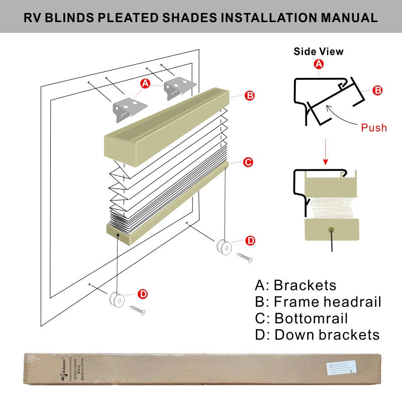 Dulepax RV Blinds,RV Pleated Shades,RV Blinds Pleated Shades, 32" W x 24" L Cappuccino RV Window Shades,Camper Blinds,RV Window Blinds for RV Camper Travel Trailers Motorhome's Window - Image 4