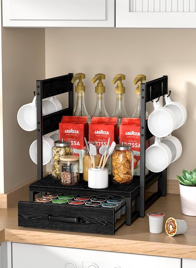 Evermagin Coffee Pod Drawer for K Cup, 35 Pods K-Cup Holder Organizer with Cup Holder, Durable Coffee Maker Stand with Storage Drawer, Black - Image 3