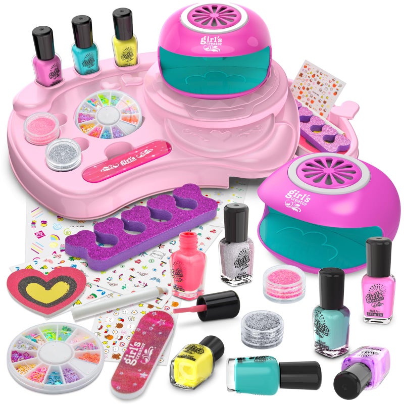Amagoing Nail Polish Set for Girls Ages 712 Kids Nail Art Studio Kit Non Toxic Quick Dry Nail Polish Nail Dryer Storage Desk Glitter Cool Girls Stuff Birthday Gifts Ideas 8 9 10 11 Years Old