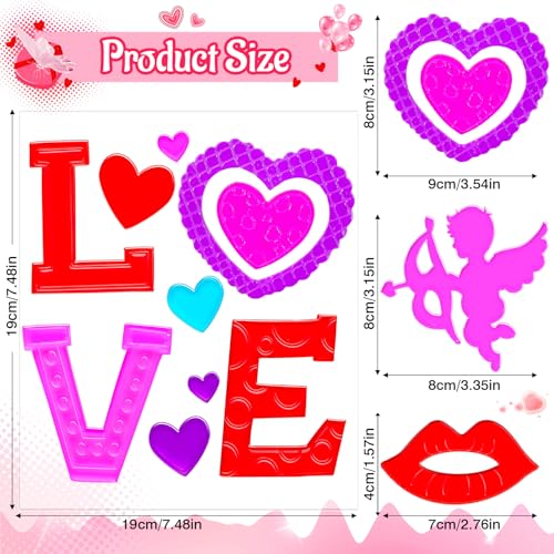 Natonhi 6 Sheets Valentine's Day Gel Window Clings Love Heart Window Stickers Reusable and Removable Windows Decals for Wedding Party Home Decor - Image 3