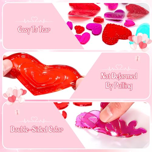 Natonhi 6 Sheets Valentine's Day Gel Window Clings Love Heart Window Stickers Reusable and Removable Windows Decals for Wedding Party Home Decor - Image 4