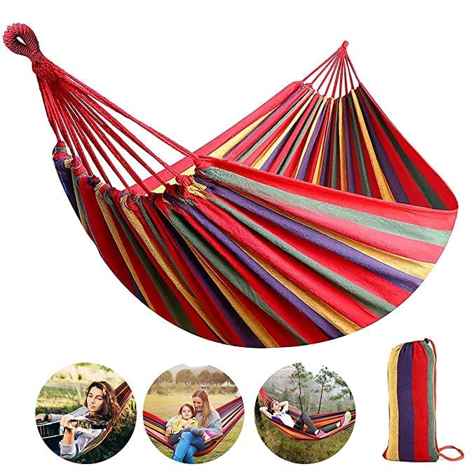 PATTAR Foldable Outdoor Canvas Camping Swing Hammock for Porch Garden Backyard for Traveling Camping Hanging Chair Hang mat with Strong Rope Pack of 1 Multicolor280 80 cm Cotton - Image 5