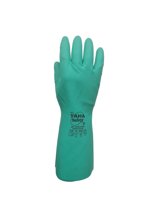 TAHA SAFETY - TAHA SAFETY Nitrile Gloves 33cm, 15mil Flocklined – Chemical-Resistant Safety Gloves for Industrial and Household Use | Size-M | Pack of 2 - Image 1