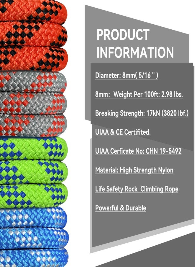SEAMUS 8mm Prusik Accessory Cord 30M (100ft) UIAA Rock Climbing Rope 14Kn High Tensile Strength Rock Climbing Accessories Cord Double Braid Nylon Cord for Mountain Tree Climbing,Fire Rescue - Image 2