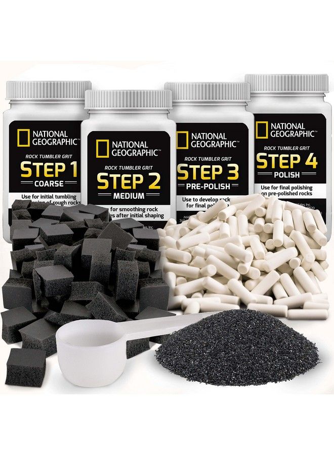 NATIONAL GEOGRAPHIC مجموعة أدوات تلميع الصخور المثالية من Rock Tumbler Media، 4 مراحل، حبيبات تلميع الصخور السائبة، 1.5 رطل من حبيبات السيراميك، وسائط تلميع Gemfoam - Image 2