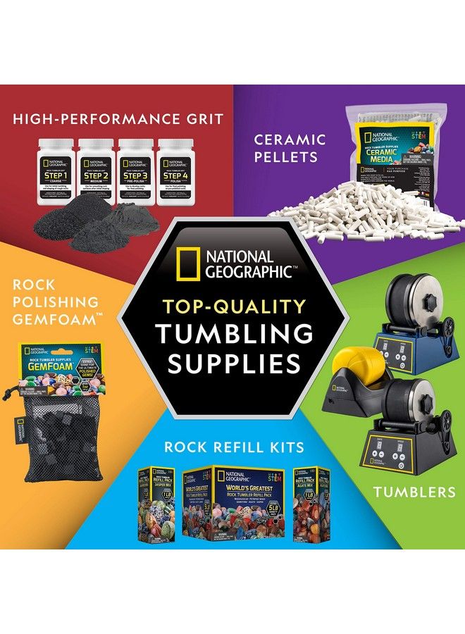 NATIONAL GEOGRAPHIC مجموعة أدوات تلميع الصخور المثالية من Rock Tumbler Media، 4 مراحل، حبيبات تلميع الصخور السائبة، 1.5 رطل من حبيبات السيراميك، وسائط تلميع Gemfoam - Image 5