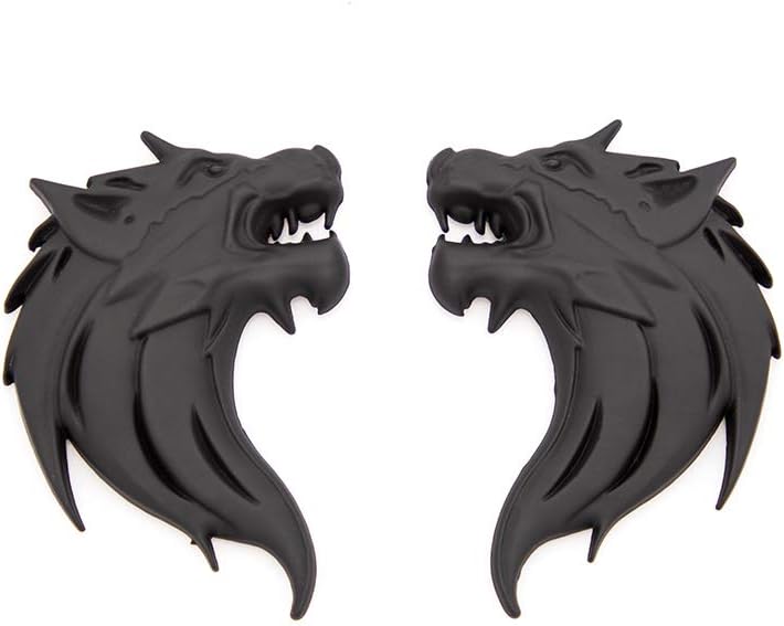CARRUN 2pcs 3D Wolf Head Metal Emblem Car Motorcycles Side Fender Rear Styling Emblem Badge Decal (Black) - Image 3