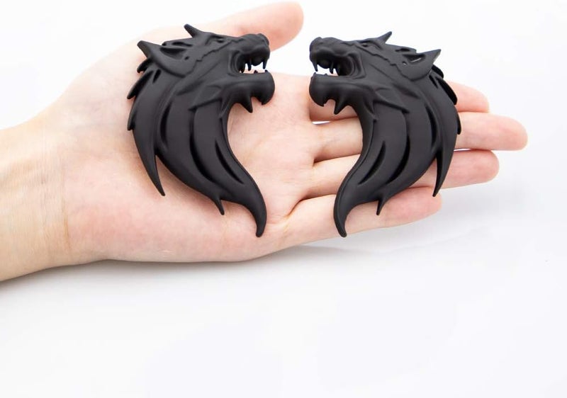 CARRUN 2pcs 3D Wolf Head Metal Emblem Car Motorcycles Side Fender Rear Styling Emblem Badge Decal (Black) - Image 1