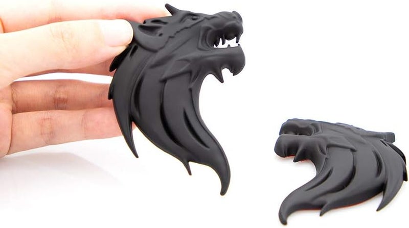 CARRUN 2pcs 3D Wolf Head Metal Emblem Car Motorcycles Side Fender Rear Styling Emblem Badge Decal (Black) - Image 2