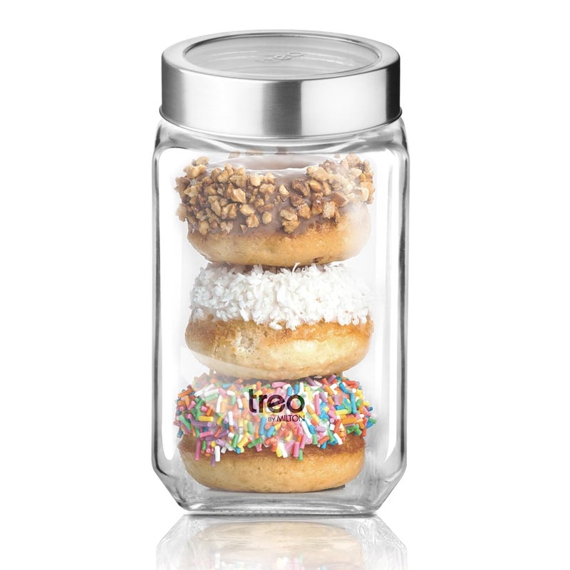 TREO by Milton Cube Storage Glass Jar, 800 ml, Transparent, BPA Free, Kitchen Storage Organizer, Modular, Multipurpose Spice Jars - Image 1