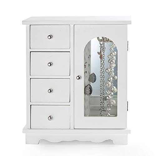 ZGZD White Jewelry Box for Girls Wooden Makeup and Accessories Organizer Ring Storage with 4 Drawers and Swing Door - Image 1