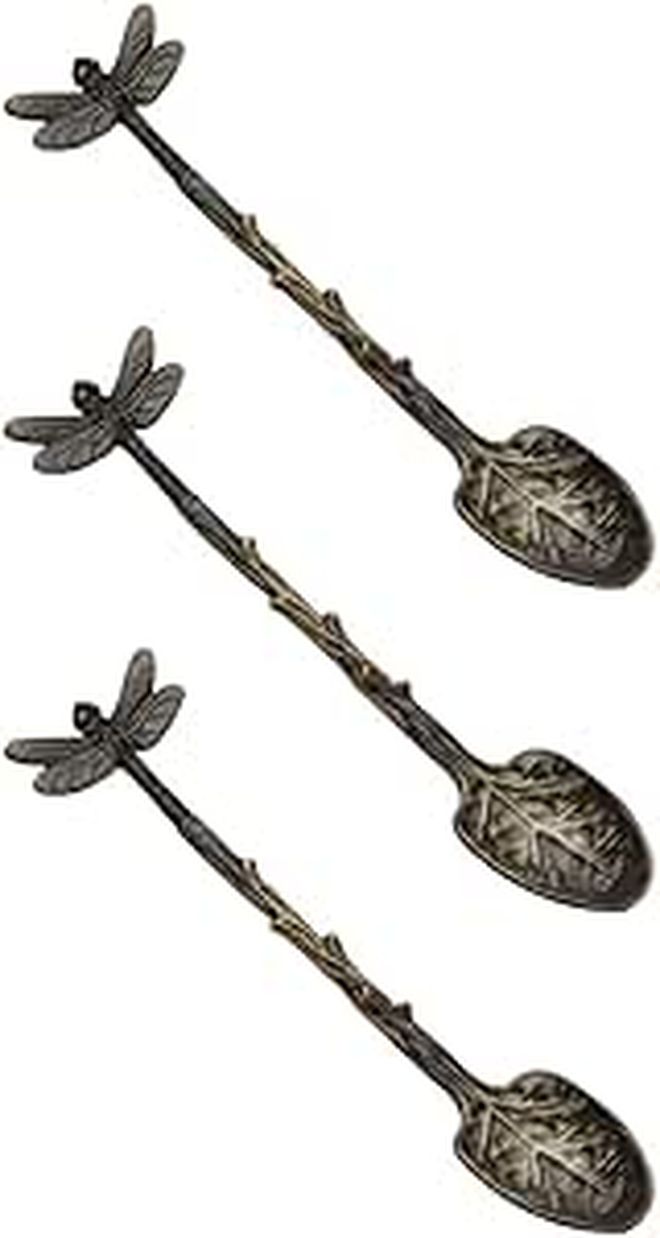 Antique Green Dragonfly Coffee Spoons Set 3pcs Kitchen and Serving Utensils - Image 1