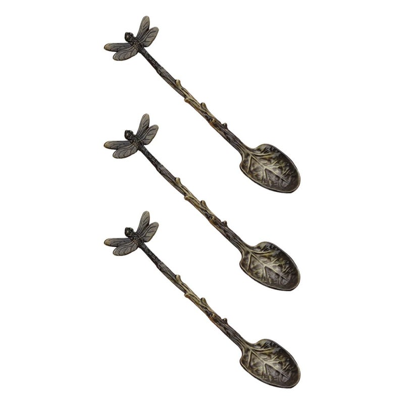Antique Green Dragonfly Coffee Spoons Set 3pcs Kitchen and Serving Utensils - Image 2