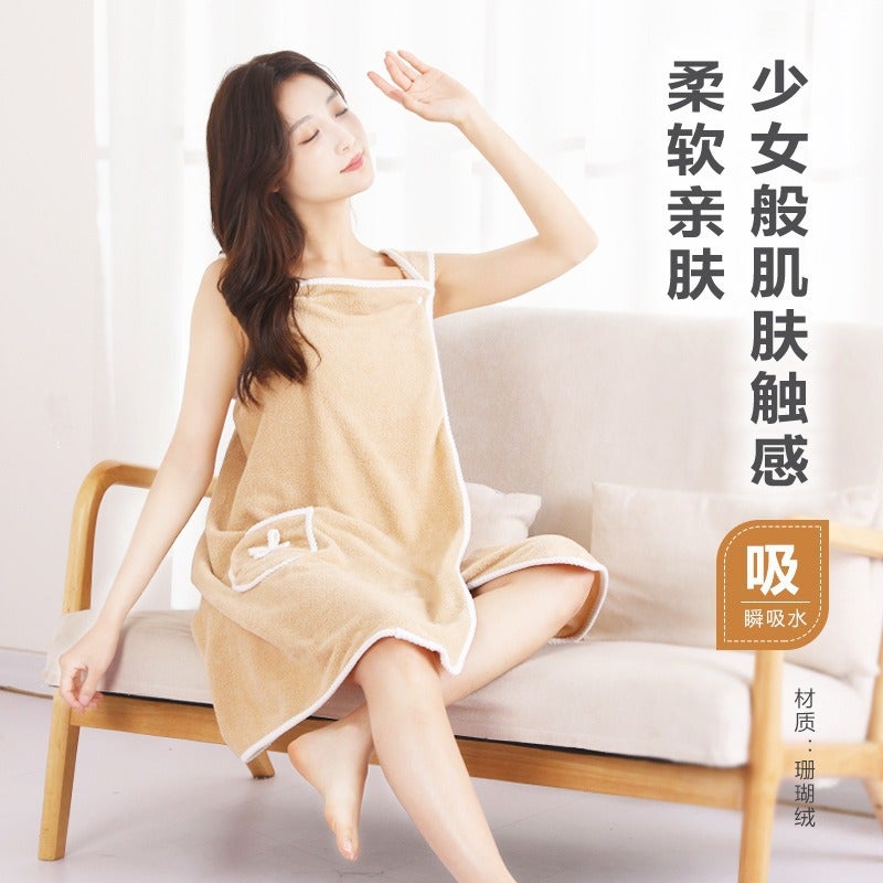 Manufacturer Coral Fleece Bath Towel Strap Quick-Drying Soft Non-Shedding Trendy Plain Simple Versatile Bath Skirt - Image 4
