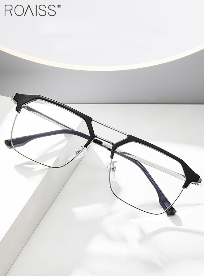 رويس نظارة حجب الضوء الأزرق، نظارة بإطار الحاجب للكمبيوتر وللقراءة والألعاب والتلفزيون والهواتف بفلتر الضوء الأزرق، نظارات الموضة المضادة لإجهاد العين والصداع للنساء والرجال، أسود فضي - Image 1