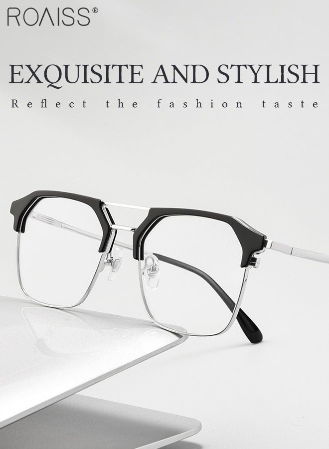 رويس نظارة حجب الضوء الأزرق، نظارة بإطار الحاجب للكمبيوتر وللقراءة والألعاب والتلفزيون والهواتف بفلتر الضوء الأزرق، نظارات الموضة المضادة لإجهاد العين والصداع للنساء والرجال، أسود فضي - Image 3