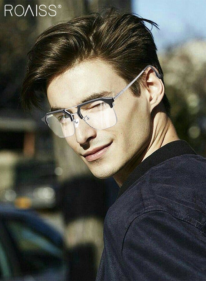 رويس نظارة حجب الضوء الأزرق، نظارة بإطار الحاجب للكمبيوتر وللقراءة والألعاب والتلفزيون والهواتف بفلتر الضوء الأزرق، نظارات الموضة المضادة لإجهاد العين والصداع للنساء والرجال، أسود فضي - Image 2