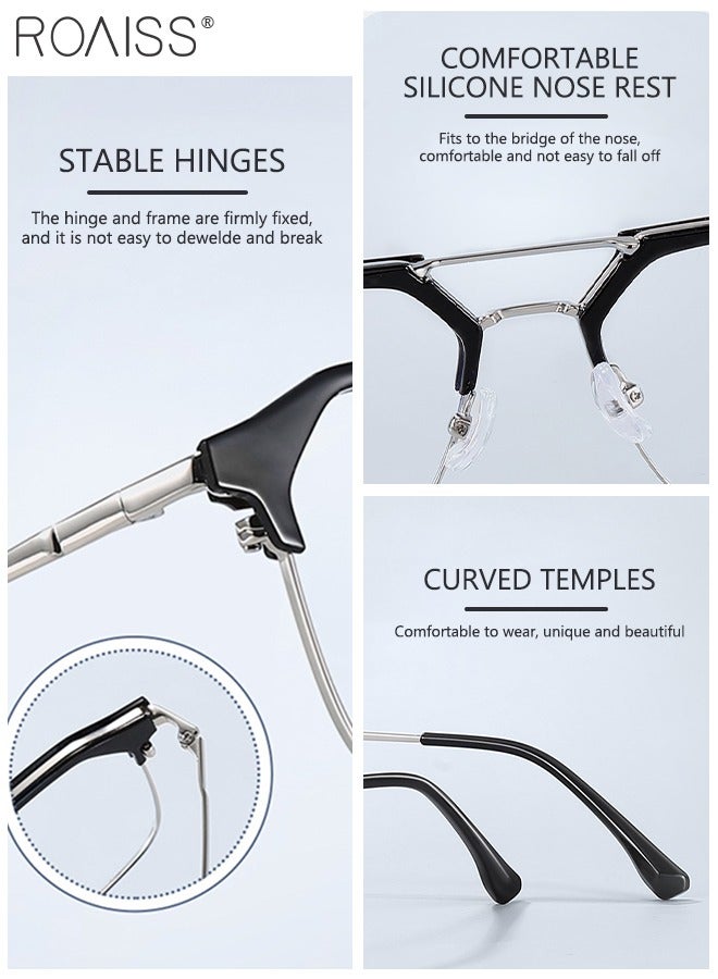 رويس نظارة حجب الضوء الأزرق، نظارة بإطار الحاجب للكمبيوتر وللقراءة والألعاب والتلفزيون والهواتف بفلتر الضوء الأزرق، نظارات الموضة المضادة لإجهاد العين والصداع للنساء والرجال، أسود فضي - Image 5