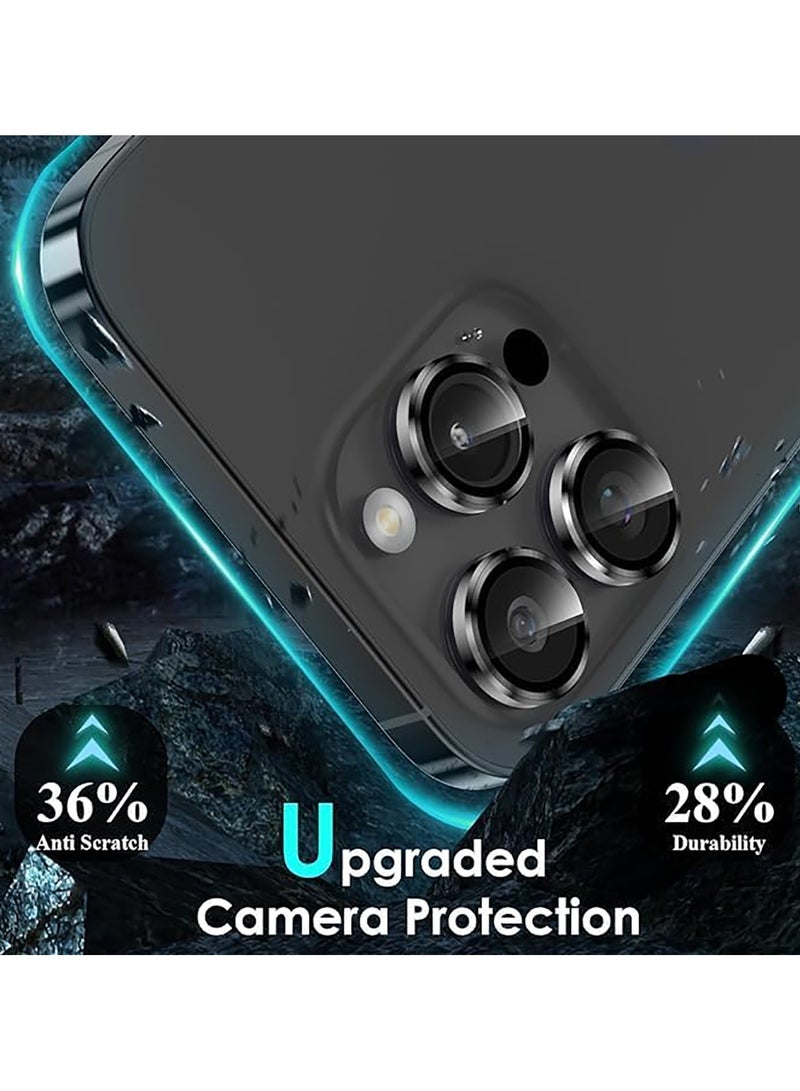 واقي عدسة الكاميرا لجهاز iPhone 15 Pro/15 pro Max، [صينية تركيب بخطوة واحدة] واقي شاشة من الزجاج المقوى مع غطاء معدني فردي للكاميرا وملحقات حافظة صديقة (تيتانيوم أسود) - Image 2