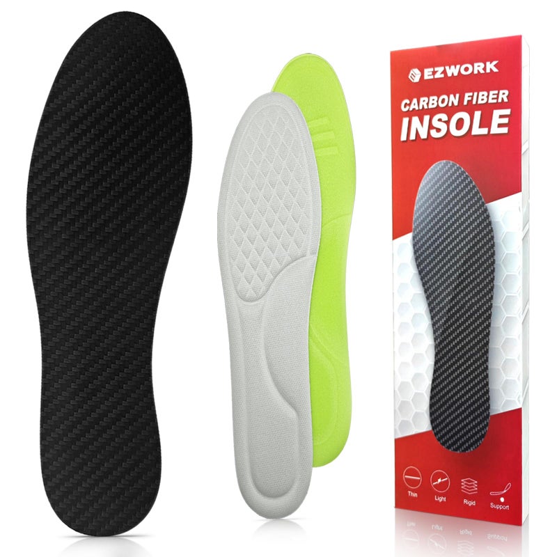 EZWORK Carbon Fiber Insoles, Carbon Fiber Foot Plate 1 PC Rigid Shoe Insert Support Turf Toe, Foot Fractures, Morton Extension, Hallux Rigidus and Limitus - Alternative to Post Op Shoe - Image 1