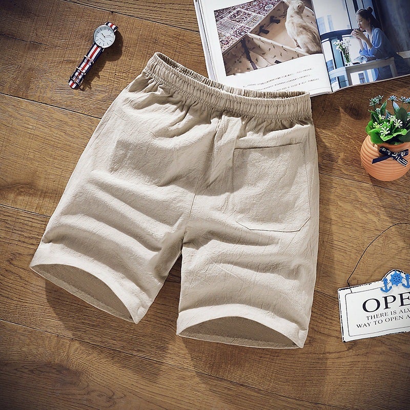 Men'S Casual Linen Shorts Elastic Waist Breathable Thin Cotton And Linen Loose Five-Point Beach - Image 1
