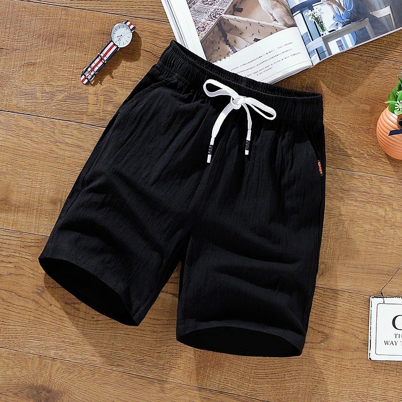 Men'S Casual Linen Shorts Elastic Waist Breathable Thin Cotton And Linen Loose Five-Point Beach - Image 3