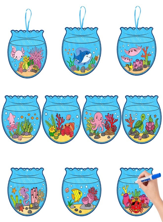 ANGOLIO Summer Coloring Ornament Crafts Kits - 83 Summer Fishbowl Color Your Own Painting Hanging Ornaments, DIY Ocean Animals Paper Party Game Birthday Gift Cards, DIY Paper Craft Rewards Party Favor - Image 1