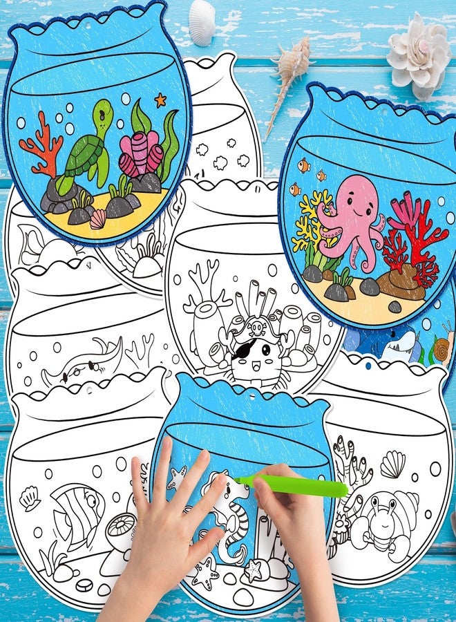 ANGOLIO Summer Coloring Ornament Crafts Kits - 83 Summer Fishbowl Color Your Own Painting Hanging Ornaments, DIY Ocean Animals Paper Party Game Birthday Gift Cards, DIY Paper Craft Rewards Party Favor - Image 5