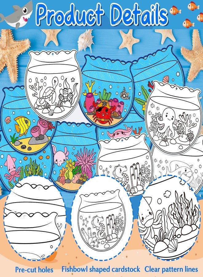 ANGOLIO Summer Coloring Ornament Crafts Kits - 83 Summer Fishbowl Color Your Own Painting Hanging Ornaments, DIY Ocean Animals Paper Party Game Birthday Gift Cards, DIY Paper Craft Rewards Party Favor - Image 3