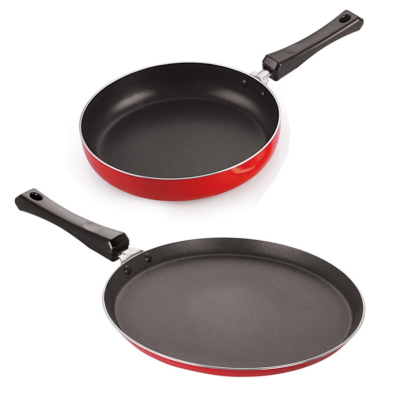 Nirlon Non-Stick Aluminium Tawa Fry Pan Combo Set,Red and Black - Image 4