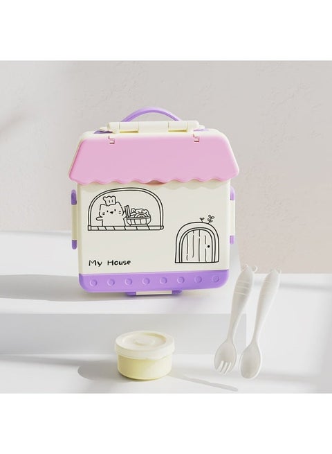 Compartments Lunch Box For Kids with Reusable Spoon and Fork, Leakproof Food Container for On the Go Meal, Microwave Safe (purple)