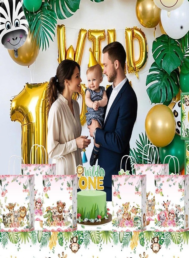 W WINTMING 16 كيس هدايا بتصميم حيوانات الغابة، لون وردي، مناسب لحفلات السفاري، مزود بمقابض، حقيبة هدايا بتصميم حيوانات حديقة الحيوان، مثالي لأعياد ميلاد الفتيات وحفلات الزفاف والمناسبات الأخرى (وردي، 16 قطعة) - Image 5