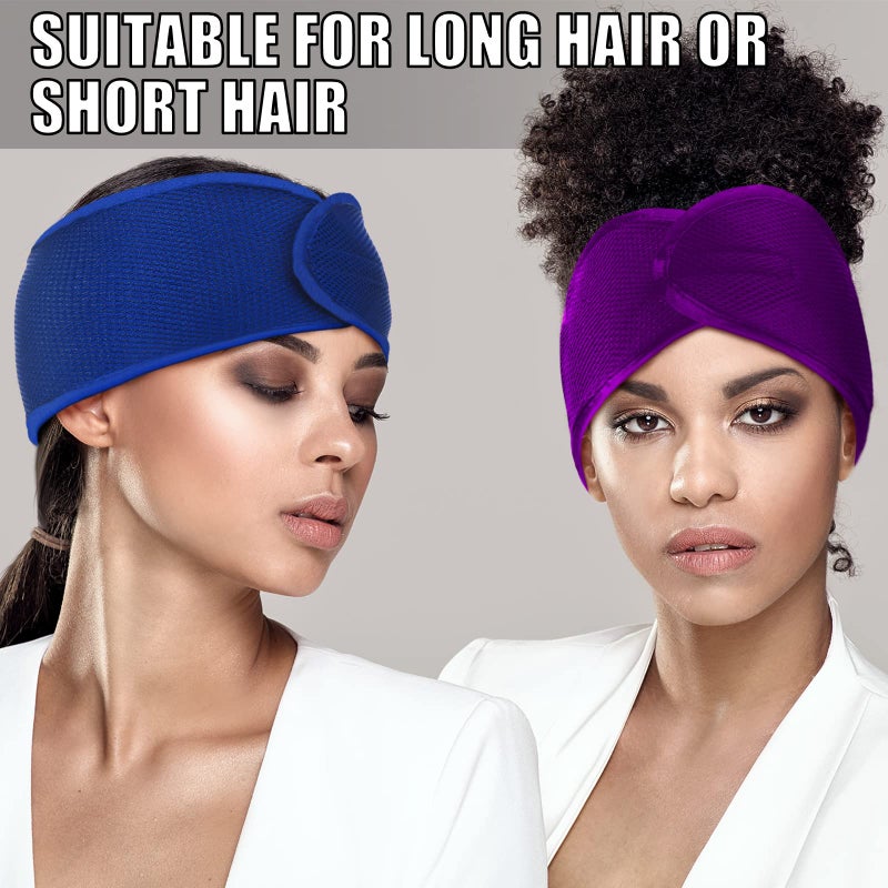 Haysandy Hairband, 4 Pieces Mesh Hair Wrap for Black Women - Adjustable Size Face Wash Makeup Hair Accessories Headbands (Black, Wine Red, Royal Blue, Dark Purple) - Image 3