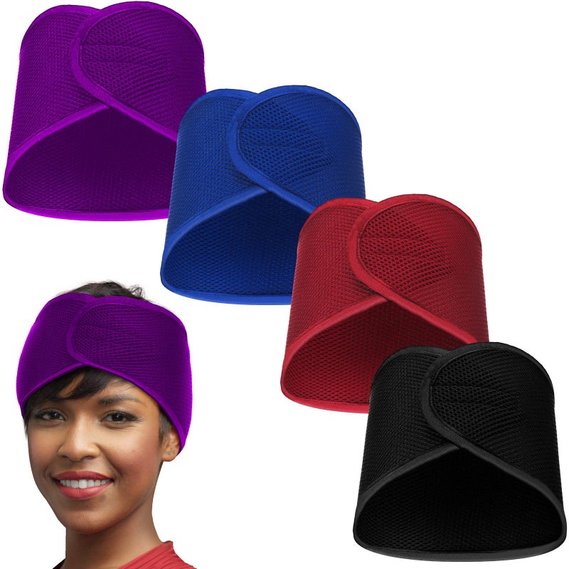 Haysandy Hairband, 4 Pieces Mesh Hair Wrap for Black Women - Adjustable Size Face Wash Makeup Hair Accessories Headbands (Black, Wine Red, Royal Blue, Dark Purple) - Image 1