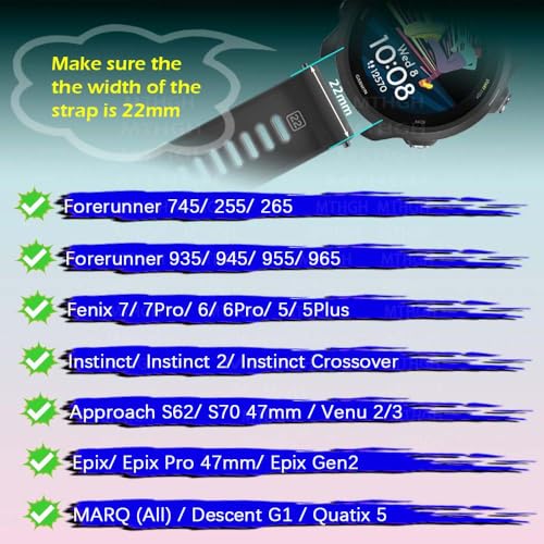 MTHGH 22mm Watch Strap Loops for Garmin Fenix 7/6/5 Forerunner 965/955/945/935/745/265/255 Smartwatch Fastener Rings [10 Pcs], Soft Silicone Replacement Secure Rings Connector Holders Loop - Image 3