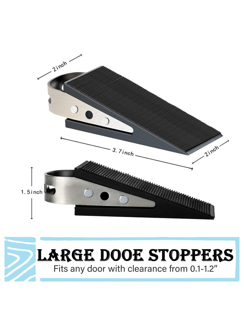ماركة غير محددة Door Stopper, 2 Pack Black Heavy Duty Wedge That Holds Doors Firmly and Doesn’t Budge, Made of Rubber and Stainless Steel, Works on All Floor Surfaces, with Hanger which Easy to Storage  - Image 2