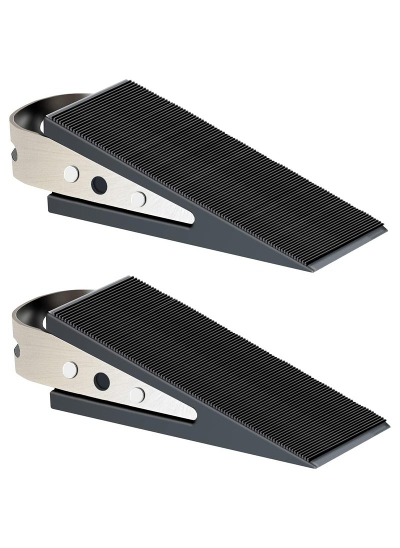 ماركة غير محددة Door Stopper, 2 Pack Black Heavy Duty Wedge That Holds Doors Firmly and Doesn’t Budge, Made of Rubber and Stainless Steel, Works on All Floor Surfaces, with Hanger which Easy to Storage  - Image 1