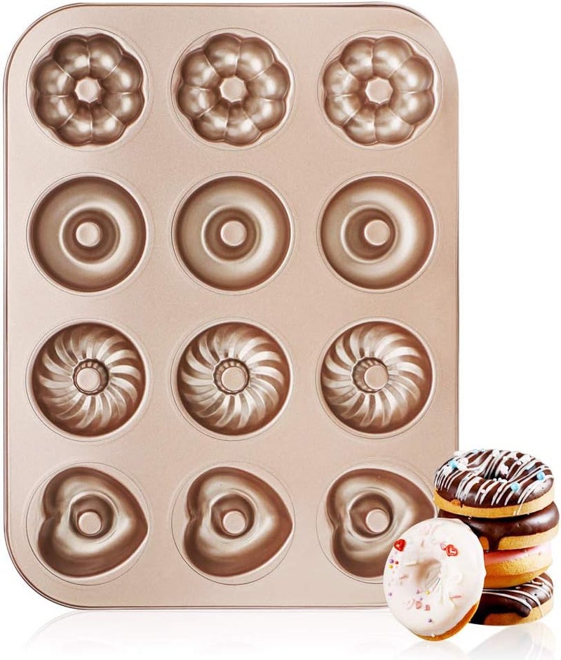 Beasea Donut Pan 12 Cavity, Nonstick Donut Baking Pans, Carbon Steel Mini Donut Mold, Doughnut Pan Donut Baking Tray Bagels Mold for 12 Donuts - Image 1