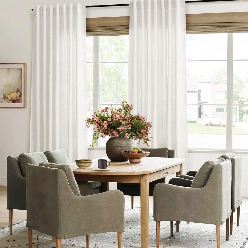 Jowels Natural Linen Curtains 84 Inch Length for Living Room 2 Panel Pocket Drape Light Filtering Semi Sheer Cream Country Rustic Farmhouse Boho Curtain Bedroom Pinch Pleated Look Ivory Color Back Tab - Image 3