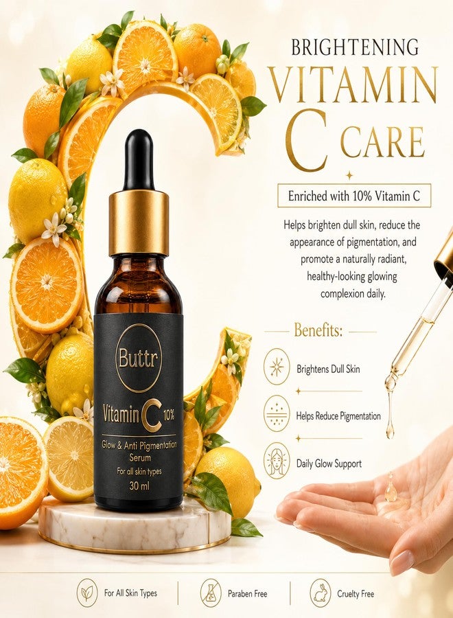 Buttr 10% Vitamin C Face Serum for Glowing Skin | Brightening Formula Helps Reduce Dark Spots & Uneven Skin Tone | Lightweight Daily Serum for All Skin Types | Men & Women | 30 ml - Image 3