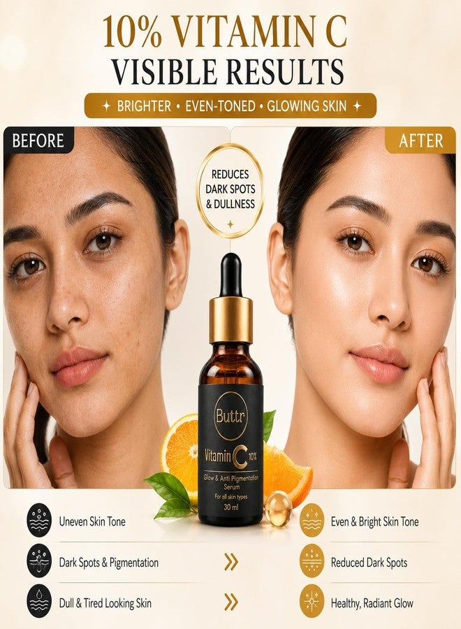 Buttr 10% Vitamin C Face Serum for Glowing Skin | Brightening Formula Helps Reduce Dark Spots & Uneven Skin Tone | Lightweight Daily Serum for All Skin Types | Men & Women | 30 ml - Image 5