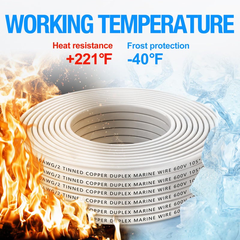 NAOEVO 10 Gauge Marine Wire Duplex, 10 AWG Stranded PVC Marine Electrical Wire, Waterproof/Corrosion Resistant/Tinned Copper Electrical Cable for Boat/Automotive/RV/Solar (60FT) - Image 5