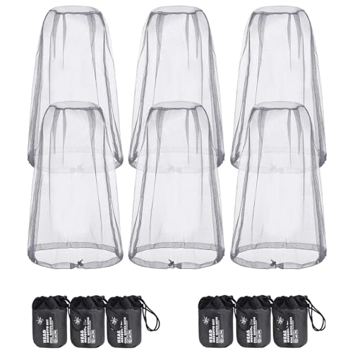 Hestya 6 Pack Mosquito Head Net for Outdoor Face Neck Protecting, Grey - Insects Mesh Bug Net - Image 1