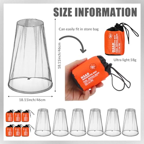 Hestya 6 Pack Mosquito Head Net for Outdoor Face Neck Protecting, Grey - Insects Mesh Bug Net - Image 3